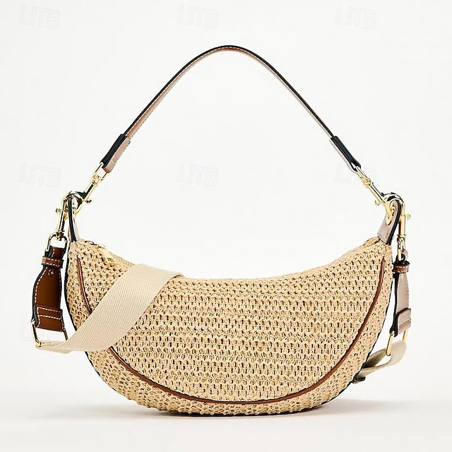Straw Leather Women's Boho Crossbody Bag with Adjustable