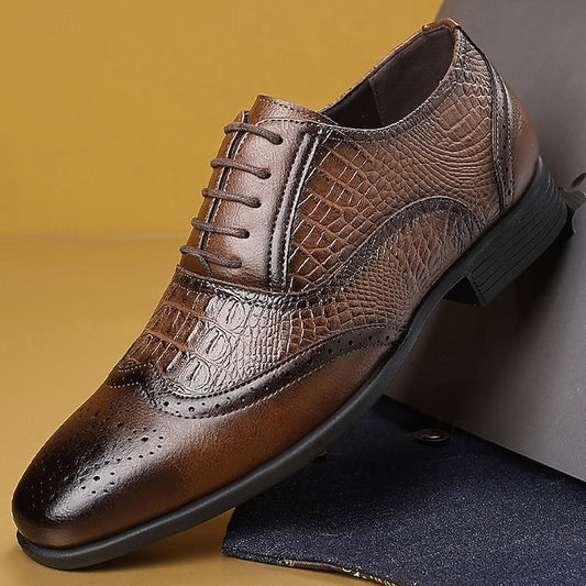 Crocodile Faux – Brown Oxford Pattern Leather Men's Shoes