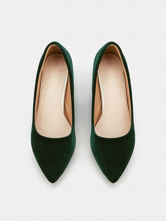 Block Green Heel Pointed Elegant - Women's Pumps Toe Velvet