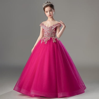 Short Color Girls' Dress Kids Solid Sleeve Party