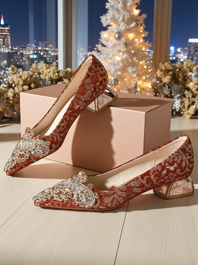 Women's Flats Rhinestone Red Pointed-Toe Embellished