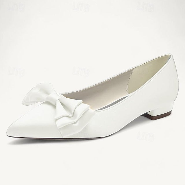 Flats Women's Bowknot Shoes Party Low Wedding Heel Pointed