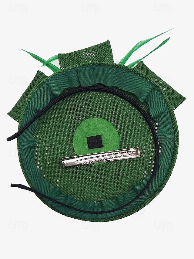and Feather with Hat Fascinator Bow Accents Women's Green