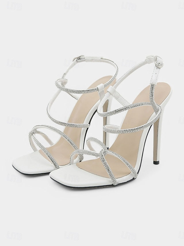 High – Black Women's Crystal-Embellished Sandals Heel