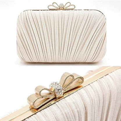 Women's – Bag Elegant Rhinestone Clutch White Bow Pleated