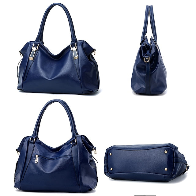 Handles Women’s and Top Faux with Handbag Black Leather