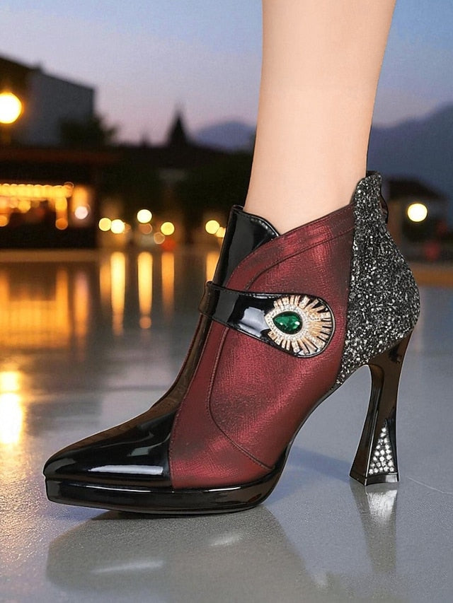 Ankle High Heel Glitter Boots Women's