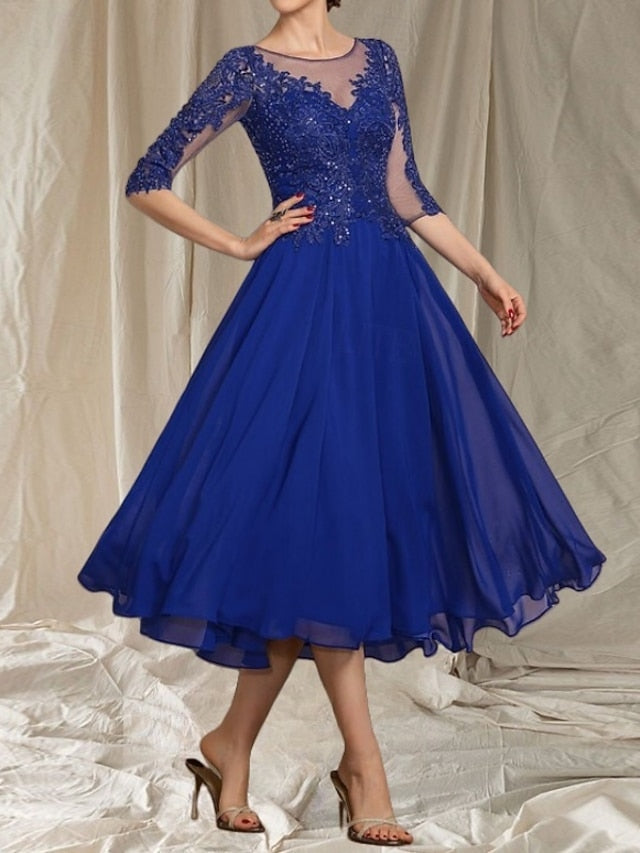 Neck A-Line Mother Bride Guest Crew the Elegant Wedding Dress of