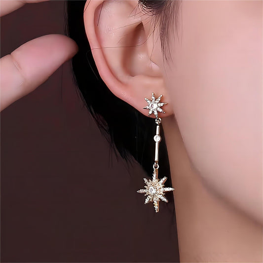 CZ Inlaid Polar Star Boho Dangle Earrings