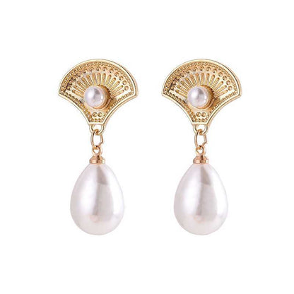 Boho Pearl Metallic Shell Dangle Earrings