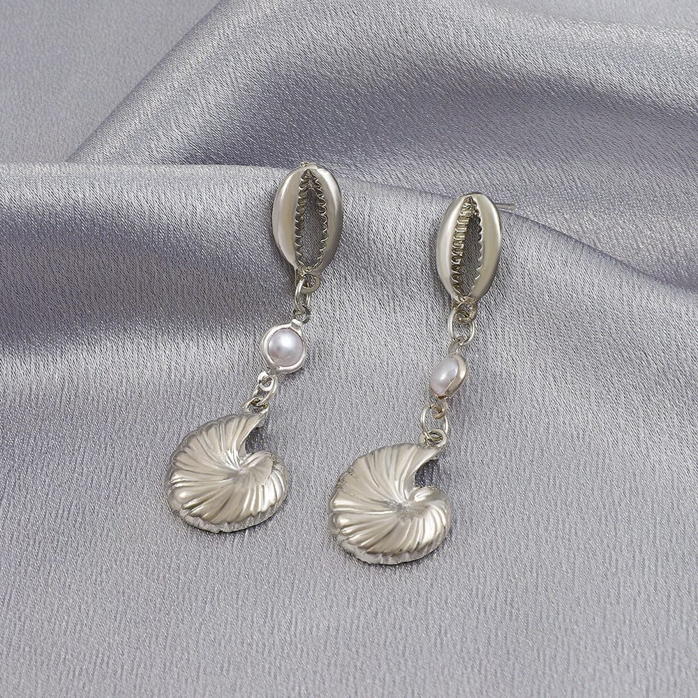 Boho Pearl Charm Shell Metallic Conch Earrings