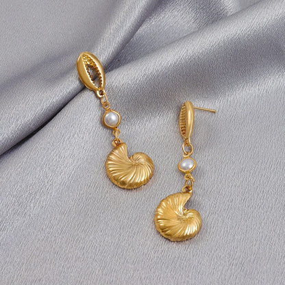 Boho Pearl Charm Shell Metallic Conch Earrings