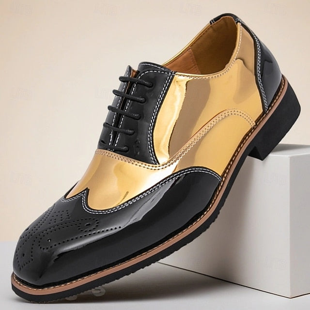 Men's and Black Patent Oxford with Leather Shoes Gold