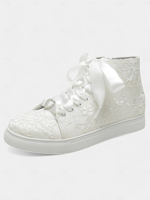 Satin Sneakers Women's Ivory Lace Wedding Ribbon Laces with