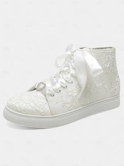 Satin Sneakers Women's Ivory Lace Wedding Ribbon Laces with