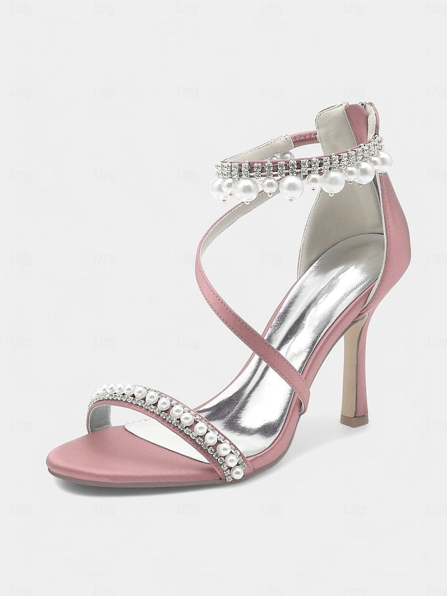 Satin Party Ankle Chic – Strap Pink Pointed-Toe Heels