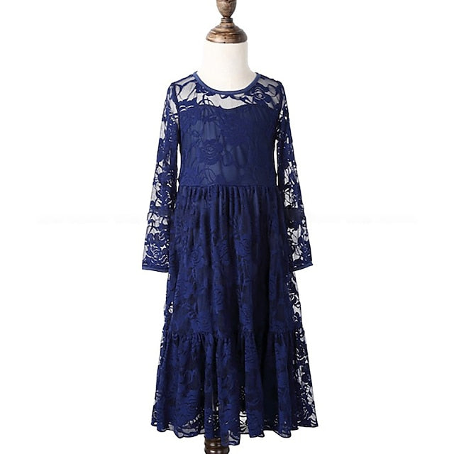 Girls' Flower Kids Solid Long Colored Girl Dress