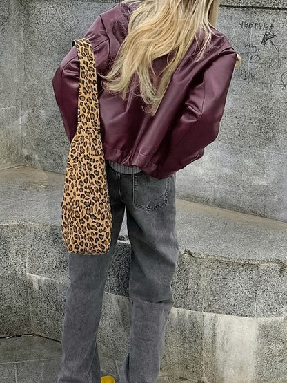 Warm Jacket Zipper Women's Comfortable Faux Pocket Leather