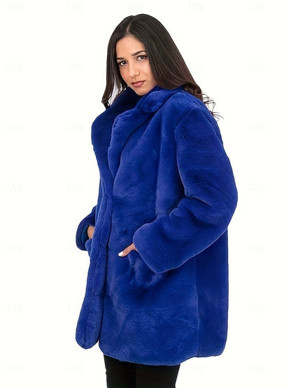 Women's Comfortable Knitting Coat Faux Fur Warm Pocket