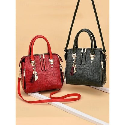 Crocodile Handbag with Women’s Leather Faux Tassel Pattern