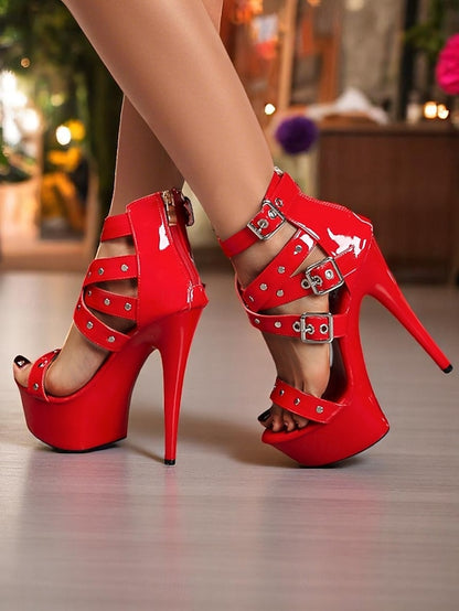 Platform Heels High Buckled Women's Straps and White with