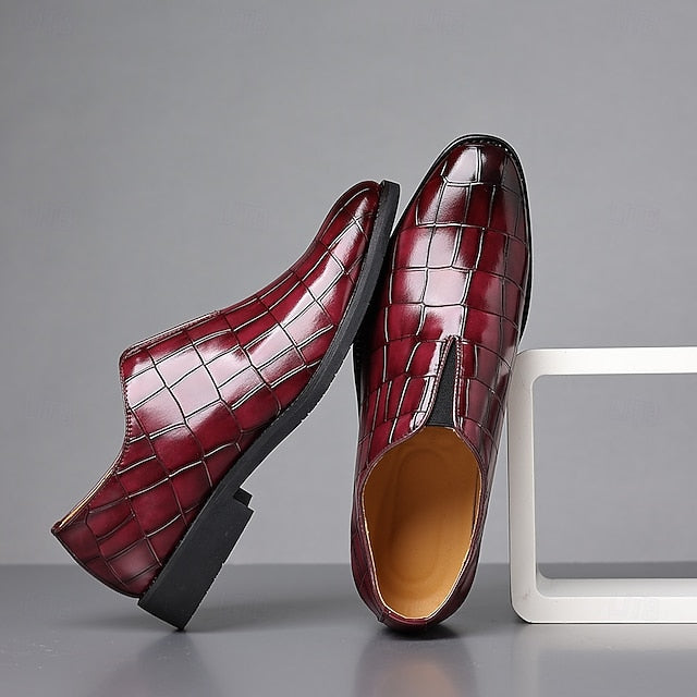 Slip-On Pattern Burgundy Men's Crocodile Shoes –