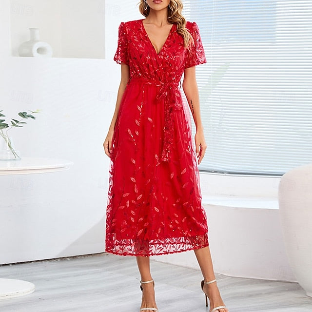 Sequin Dress Bride of A-Line Neck V the Elegant Mother