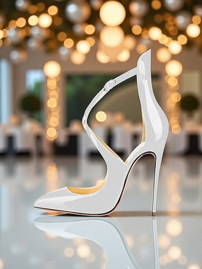 Leather Heels Stiletto Strappy - Women's Patent Purple