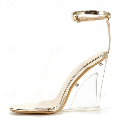Clear Wedge Heels with Transparent Straps and Women's Gold