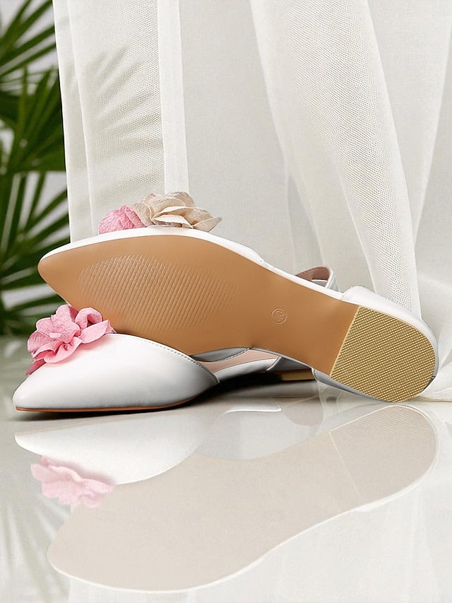 White Pink Women's with Wedding Beige and Flats Flower