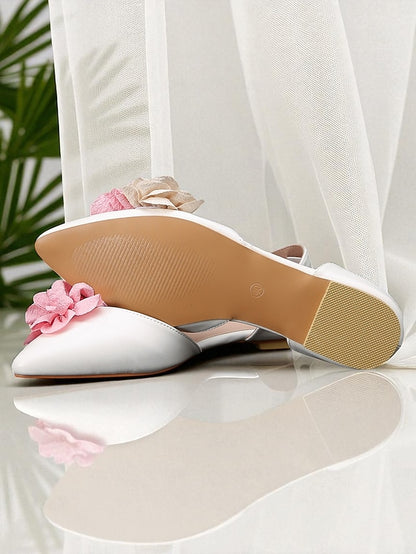 White Pink Women's with Wedding Beige and Flats Flower