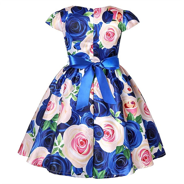 Flower Girls' Short Dress Sleeve Kids Party Floral