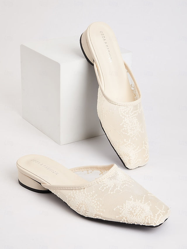 – Elegant Sheer Ballet Lace Flats Mesh White Women's