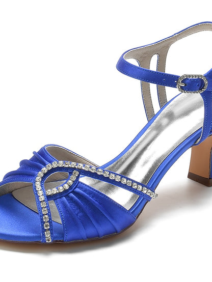 Satin Heeled Blue Navy Women's Rhinestone – Sandals