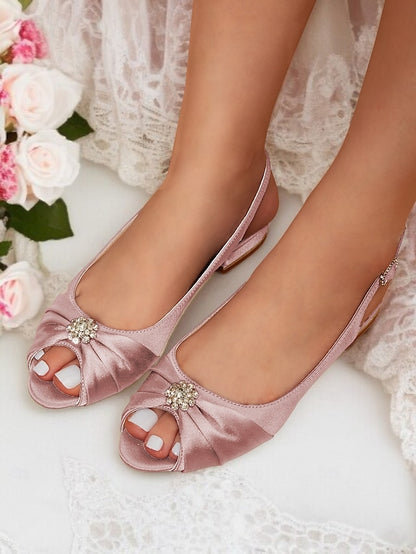 Satin Women's Wedding Crystal Heels with Slingback