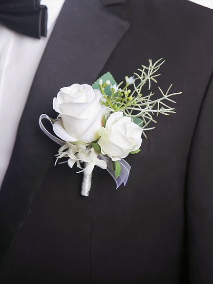 Corsage Wrist and – Boutonniere Elegant Set Rose White