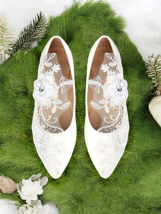 Design Appliqué Floral Shoes with Mesh White Lace Wedding and
