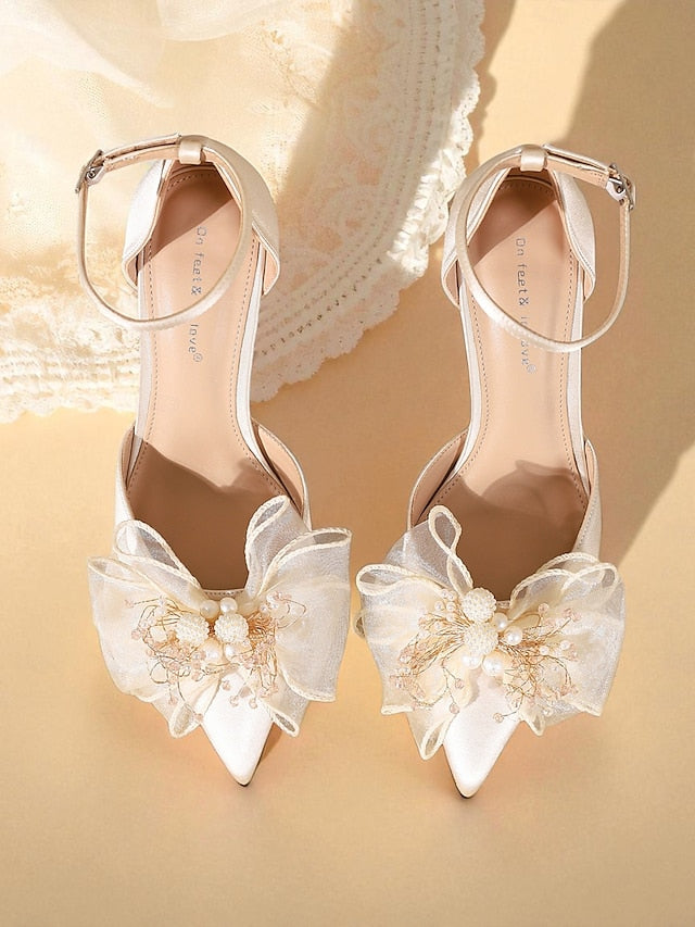 Satin Pumps - Elegant with Strap Women's Ankle Bridal Heels