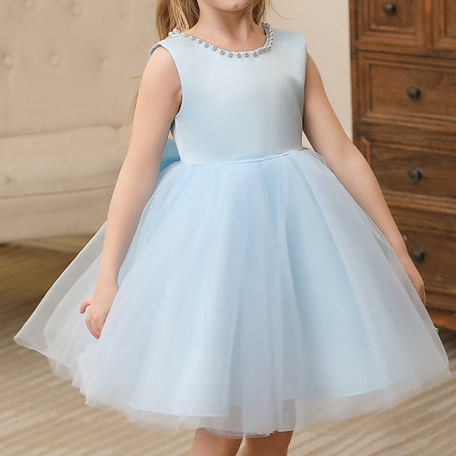Dress Party Color Kids Girls' Sleeveless Wedding Solid