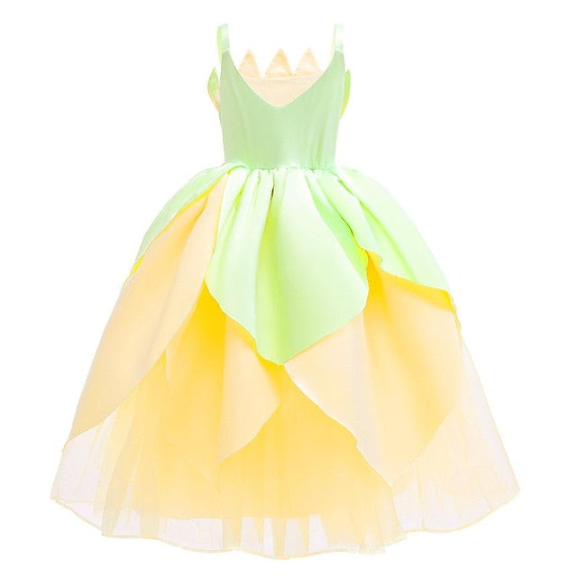 Girl Fairytale Princess Theme Dress Bell Tinker Flower Tiana