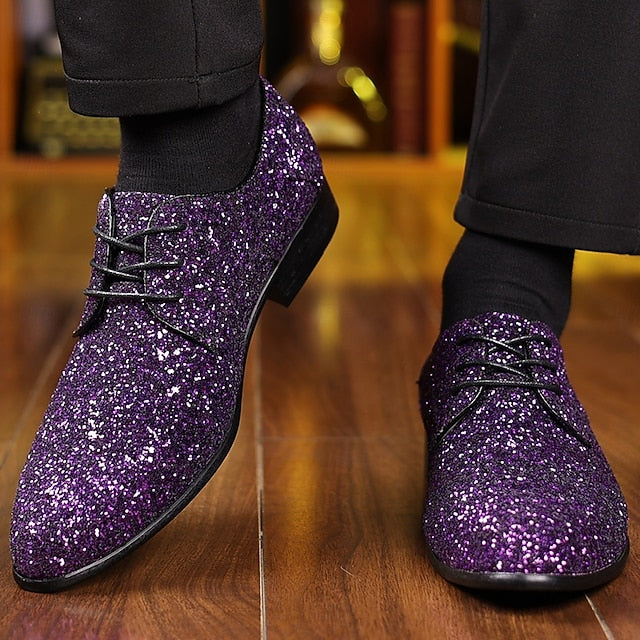 – Shoes Purple Bold Statement Lace-up Glitter Party Men's