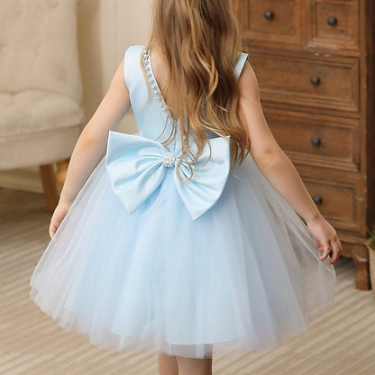 Dress Party Color Kids Girls' Sleeveless Wedding Solid