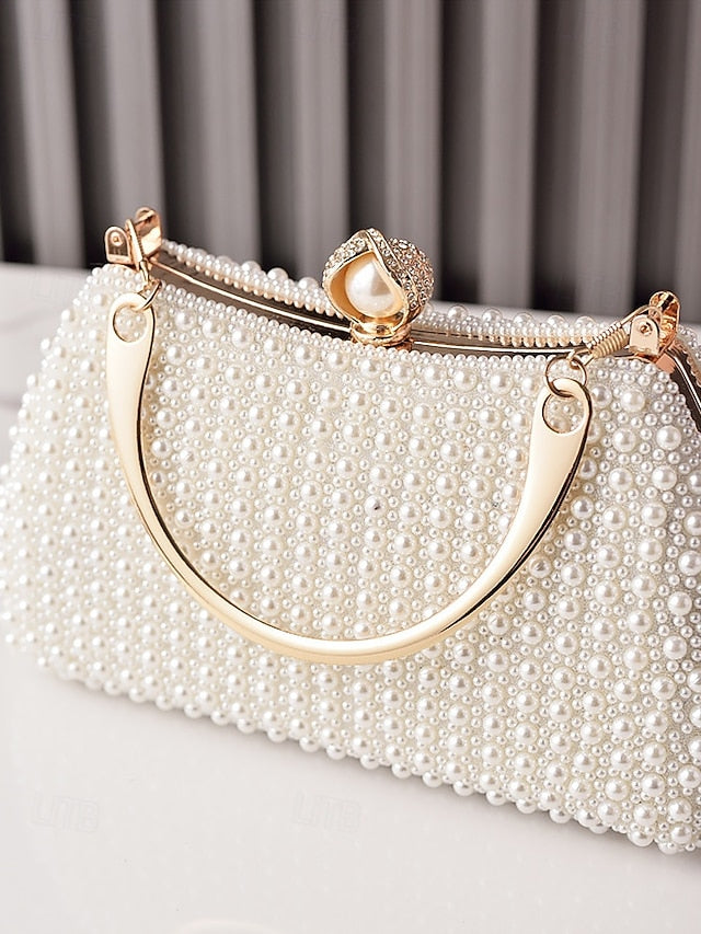Gold with Beaded Handle Evening Pearl Bag Women's Clutch