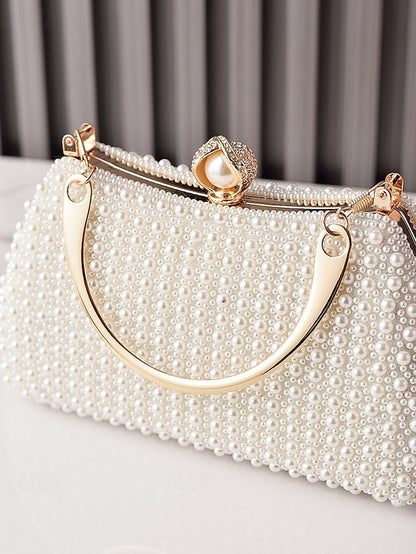 Gold with Beaded Handle Evening Pearl Bag Women's Clutch