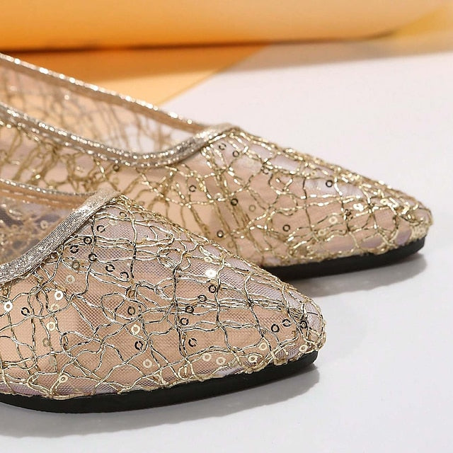 Elegant Mesh Women's Ballet Silver – Sequin Flats