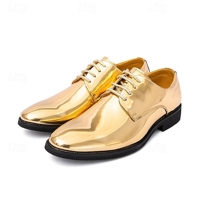 – Gold Leather Sleek Shiny for Lace-Up Men Patent Shoes
