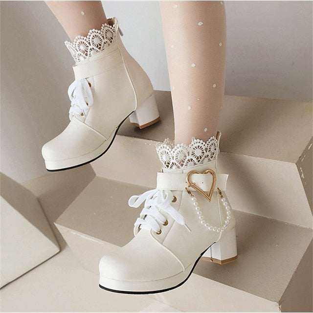 Lace-Up – White Bridal Women's Boots Wedding Ankle Shoes