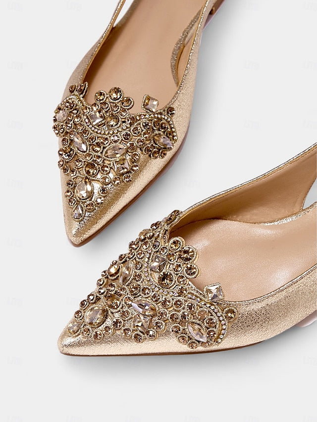 Slingback Toe Gold with Pointed Embellished Flats Women's
