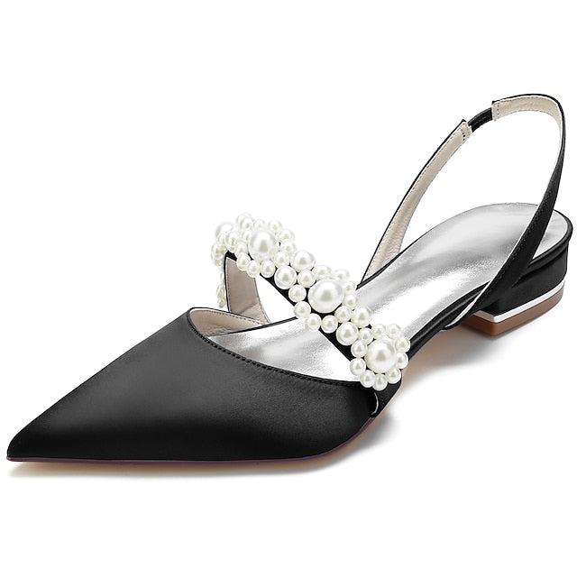 Shoes Elegant with Pearl Women's White Satin