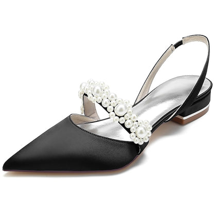 Shoes Elegant with Pearl Women's White Satin